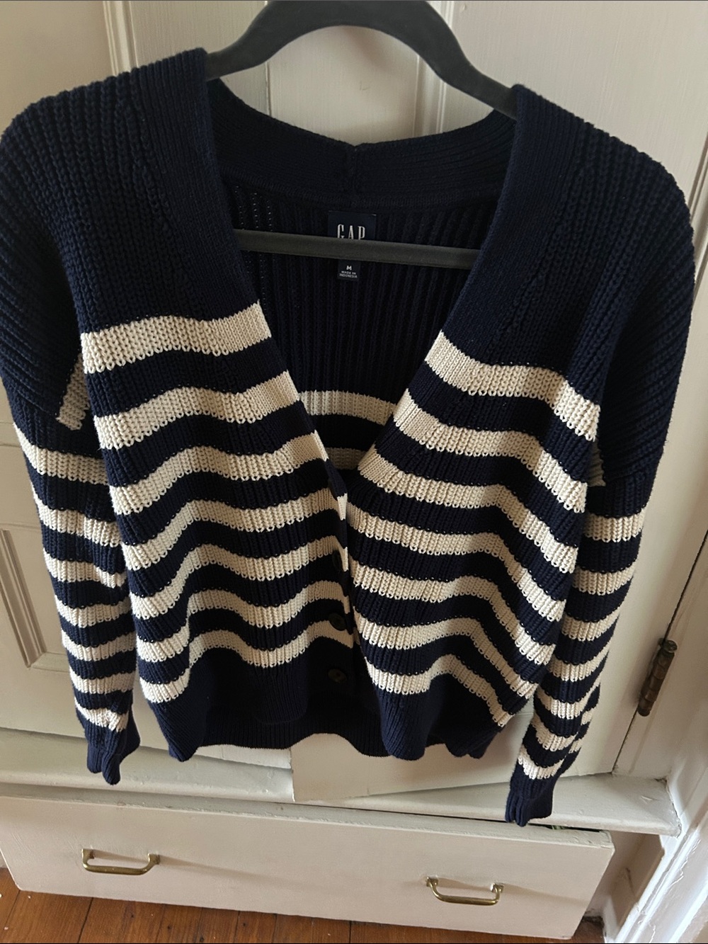 GAP Navy and Cream Striped V-Neck Cardigan